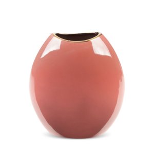 CERAMICZNY WAZON DEKORACYJNY W KOLORZE CIEMNEGO RÓŻU Z DODATKIEM ZŁOTA ~ SIBEL/WAZ/04