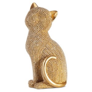 NOWOCZESNA FIGURKA DEKORACYJNA W STYLU GLAMOUR ~ ZŁOTY KOT CERAMICZNY ~ ELDO/10