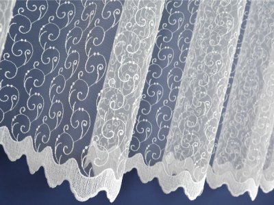 ELEGANCKA KRÓTKA FIRANA HAFTOWANA W ESIKI - FIRANA HAFTOWANA PO CAŁOŚCI ~ "TALIMA" BIEL ~ 185