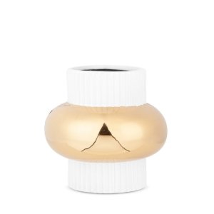 BIAŁO ZŁOTY WAZON CERAMICZNY ~ NOWOCZESNY WAZON W STYLU GLAMOUR ~ MONA-05