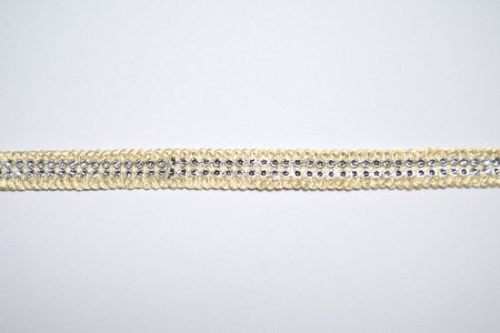NOWOCZESNA PASMANTERIA - TAŚMA Z CYRKONIAMI ~ wys. 2,50cm ~ KREM + SREBRO