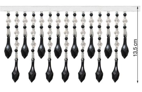 EKSKLUZYWNA PASMANTERIA Z KRYSZTAŁKAMI ~ DŁUGIE KRYSZTAŁKI DO FIRAN ~ SOPLE ~ wys. 13,50cm ~ CZERŃ