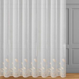 Firana etamina biała z haftem trawy — beżowy wzór