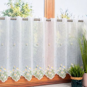 Zazdrostka MARGARYTKA 60 cm z białej etaminy z haftem margarytek do kuchni