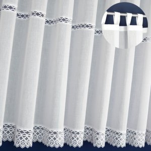 Eleganckie zazdrostki na szelkach - białe zazdrostki z gipiurą do kuchni - "Loops I" - 120