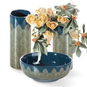 GRANATOWO ZŁOTA MISA DEKORACYJNA ~ CERAMICZNA MISA ZE WZOREM ETNO ~ MAYRA
