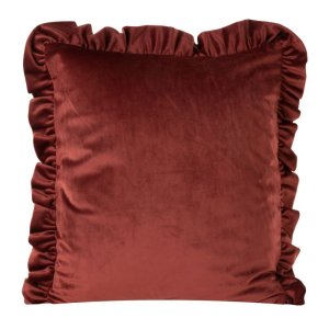 WELUROWA POSZEWKA DEKORACYJNA Z FALBANKĄ ~ VELVET/25/K ~ 45x45 ~ CEGŁA