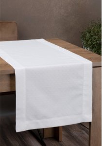 ELEGANCKI BIAŁY BIEŻNIK ZE SREBRNYM WZOREM ~ KLASYCZNY BIAŁY BIEŻNIK Z PLISĄ ~ ELLEN ~ 40x140