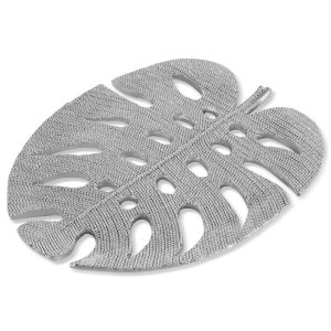NOWOCZESNA PATERA DEKORACYJNA W STYLU GLAMOUR ~ SREBRNA PATERA MONSTERA ~ ELDO/1