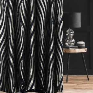 Eleganckie zasłony do salonu glamour - zasłony Pierre Cardin - "Castella" czarny + beż - 135