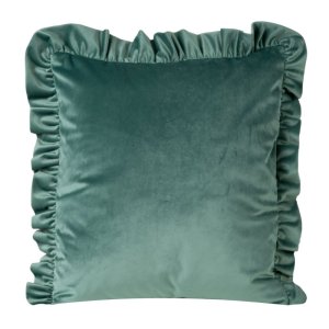 WELUROWA POSZEWKA DEKORACYJNA Z FALBANKĄ ~ VELVET/25/O ~ 45x45 ~ CIEMNA MIĘTA