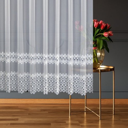 Firany z woalu - Woal z gipiurą 2 szlaki gipiury - "BART" biel - 175