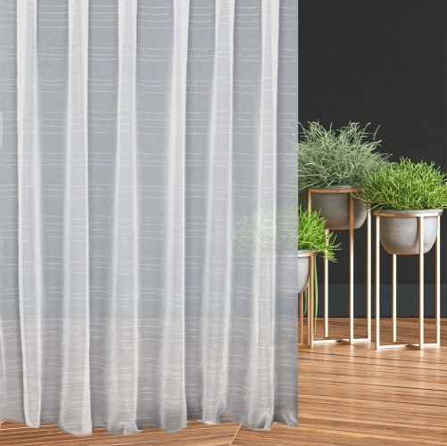 elegancka firana woalowa z haftem srebrnym pasy