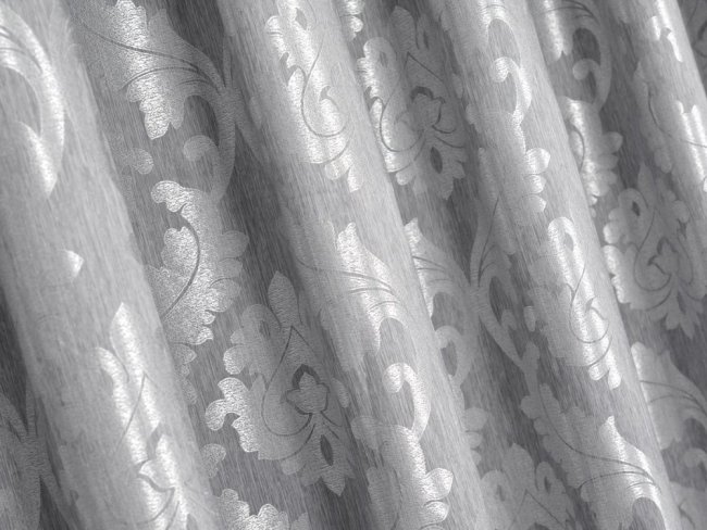 ELEGANCKIE ZASŁONY DO SALONU W DUŻE ORNAMENTY ~ "BRENDA I" SREBRO ~ 280