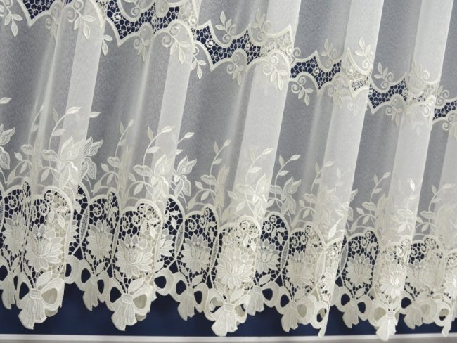 ELEGANCKA FIRANA MARKIZETA Z GIPIURĄ ~ 2 SZLAKI GIPIURY ~ "KOKARDKI" KREM ~ 295
