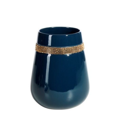 GRANATOWY WAZON DEKORACYJNY ~ OZDOBNY WAZON CERAMICZNY ZE ZŁOTYMI CYRKONIAMI ~ KAJA/WAZ/03