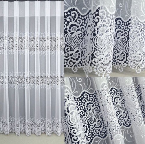 Biała firana z gipiurą do salonu – model Margarita z markizety