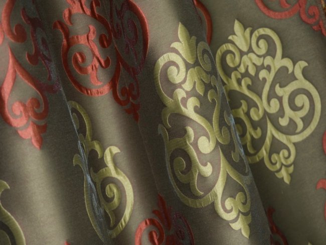 ELEGANCKIE ZASŁONY ŻAKARDOWE W ORNAMENTY ~ "HOLI" OLIWKOWY BRĄZ + CEGŁA ~ 140
