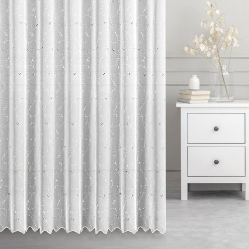 HAFTOWANA FIRANA BEZ PRASOWANIA ~ ELEGANCKA DŁUGA FIRANA DO SALONU ~ "VERIS" BIEL ~ 310