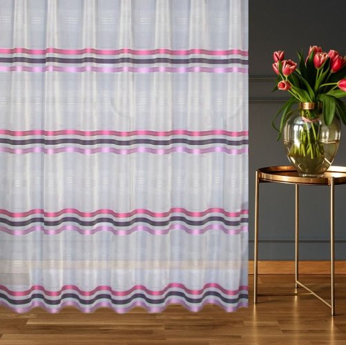 Firany z woalu - Woal z tkanymi pasami - "MAGIA PASÓW 11" fiolet + róż - 300