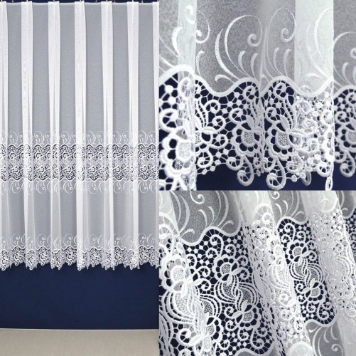 Elegancka firana z gipiurą MARGARITA biel wys. 180 cm